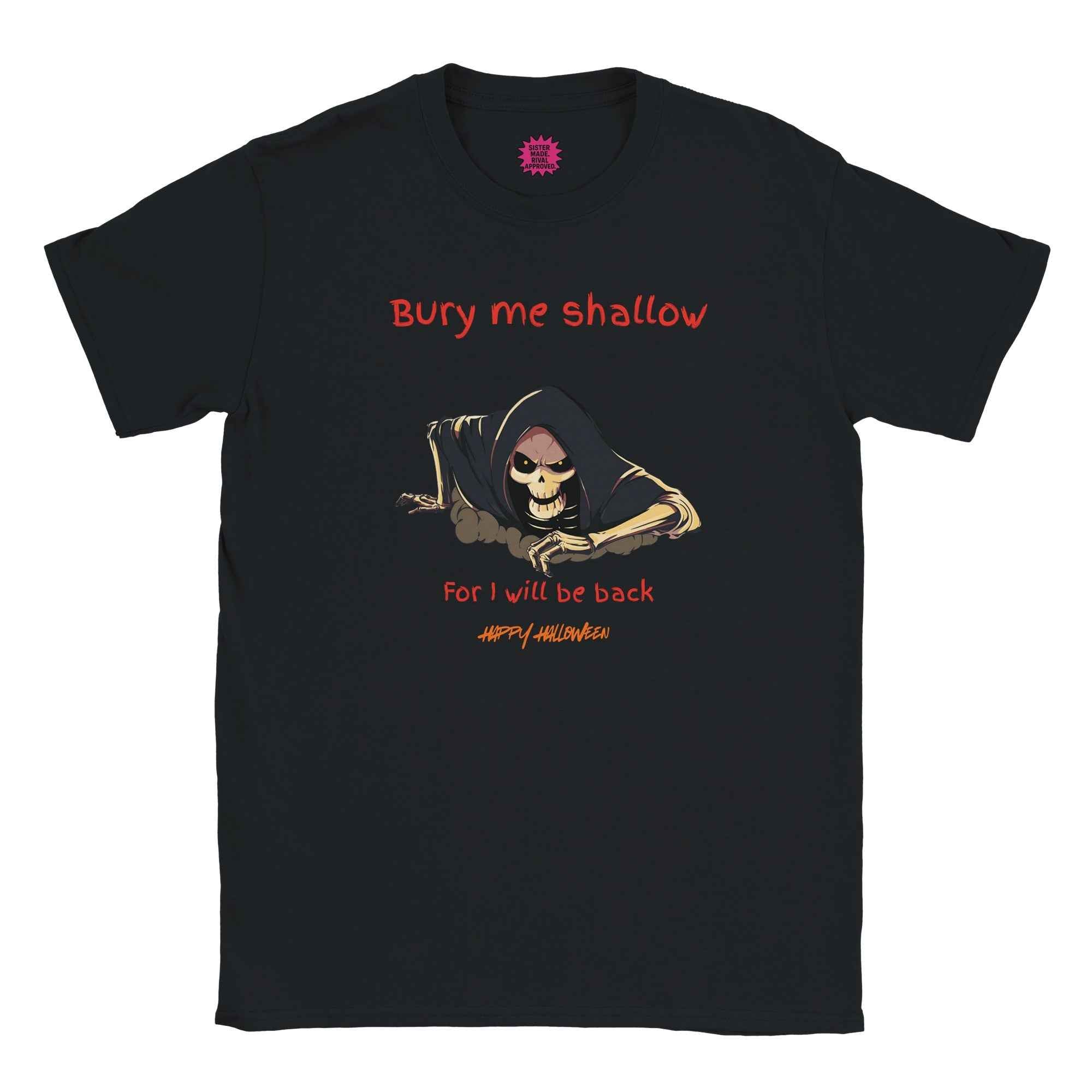 Bury Me Shallow Halloween Kids T-Shirt | Funny Skeleton Reaper Tee | Sibling Rivalrze Collection – Sister Made
