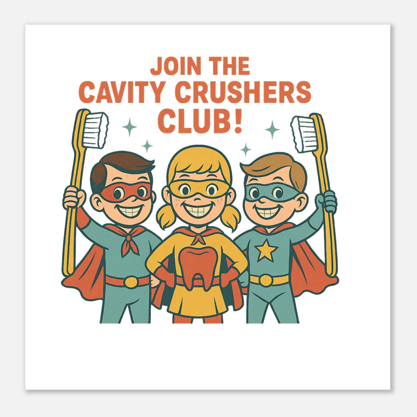Cavity Crushers Club Poster – Dental Superhero Wall Art - F4 Custom Prints