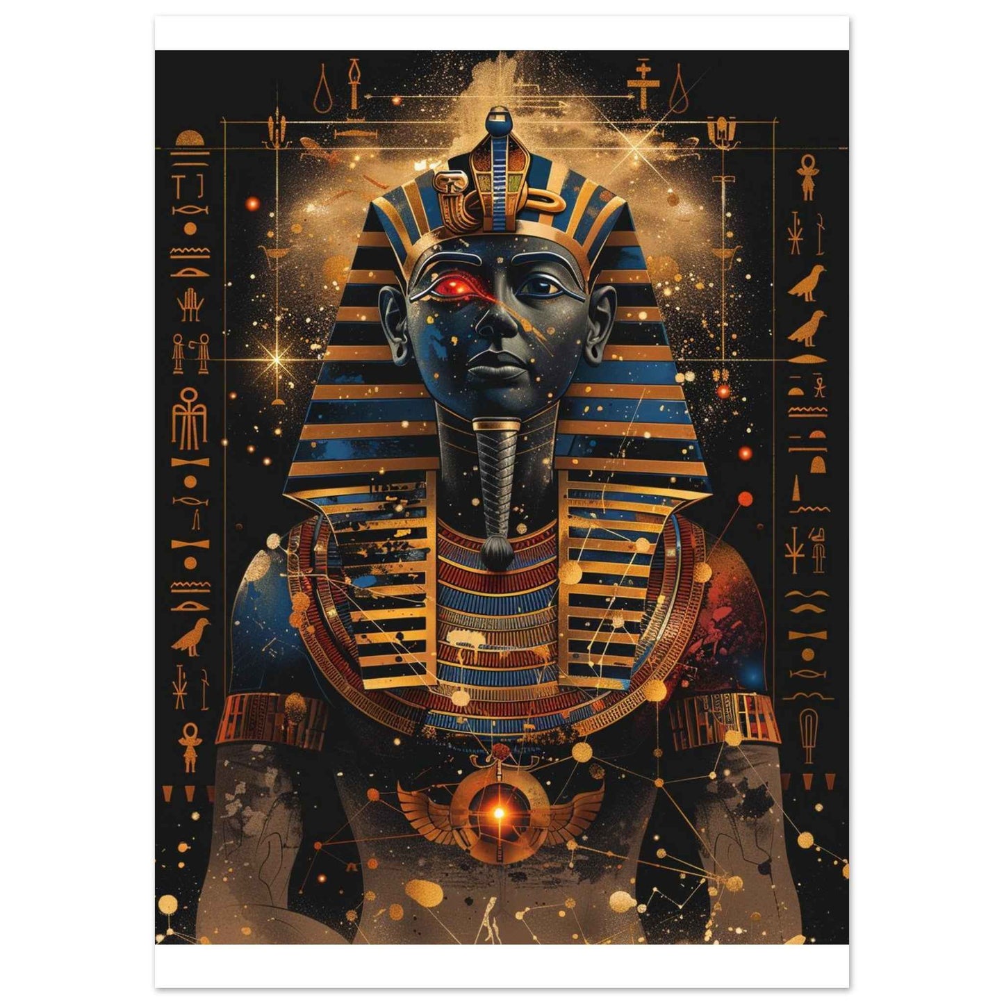 "Pharaoh's Gaze" Poster – Mystical Egyptian Wall Art with Cosmic Allure (Multiple Sizes Available)