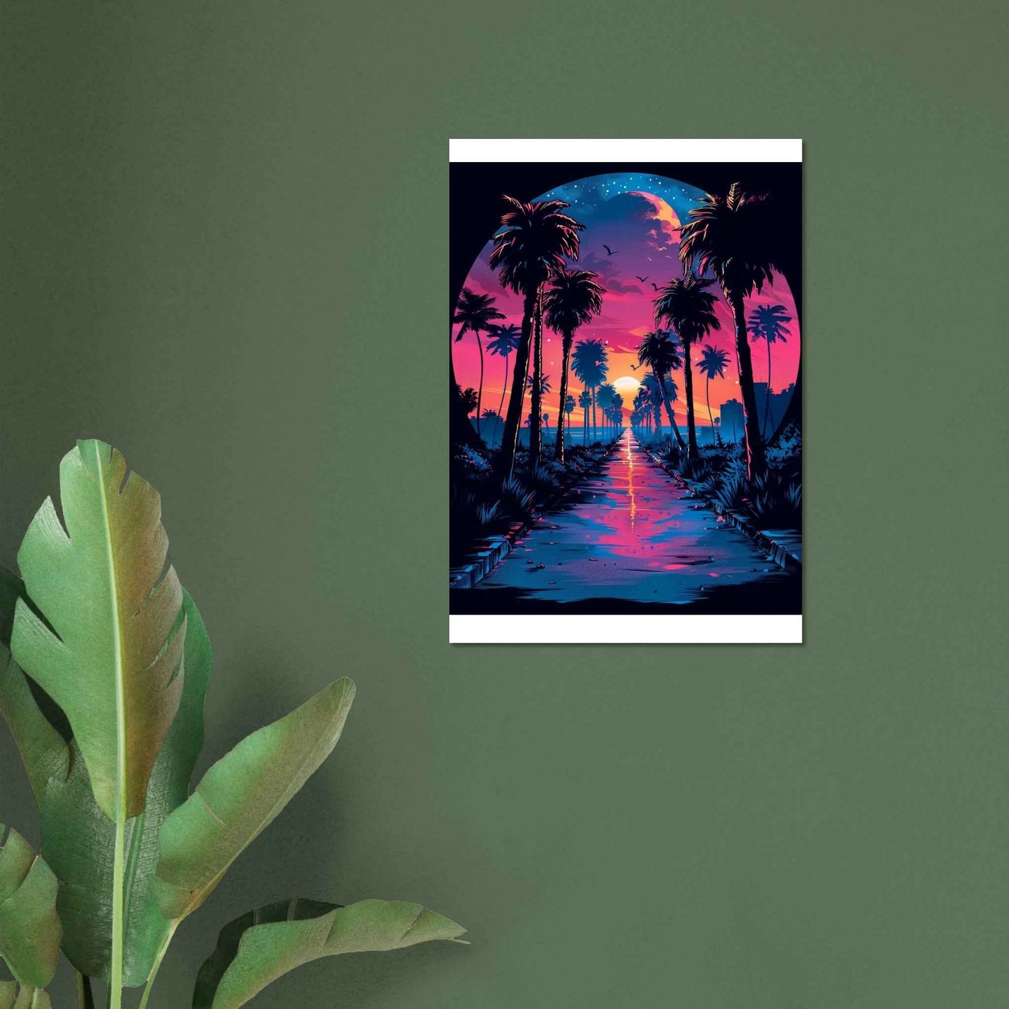 Palm Paradise Sunset Poster – Vibrant Synthwave Wall Art (Multiple Sizes Available)