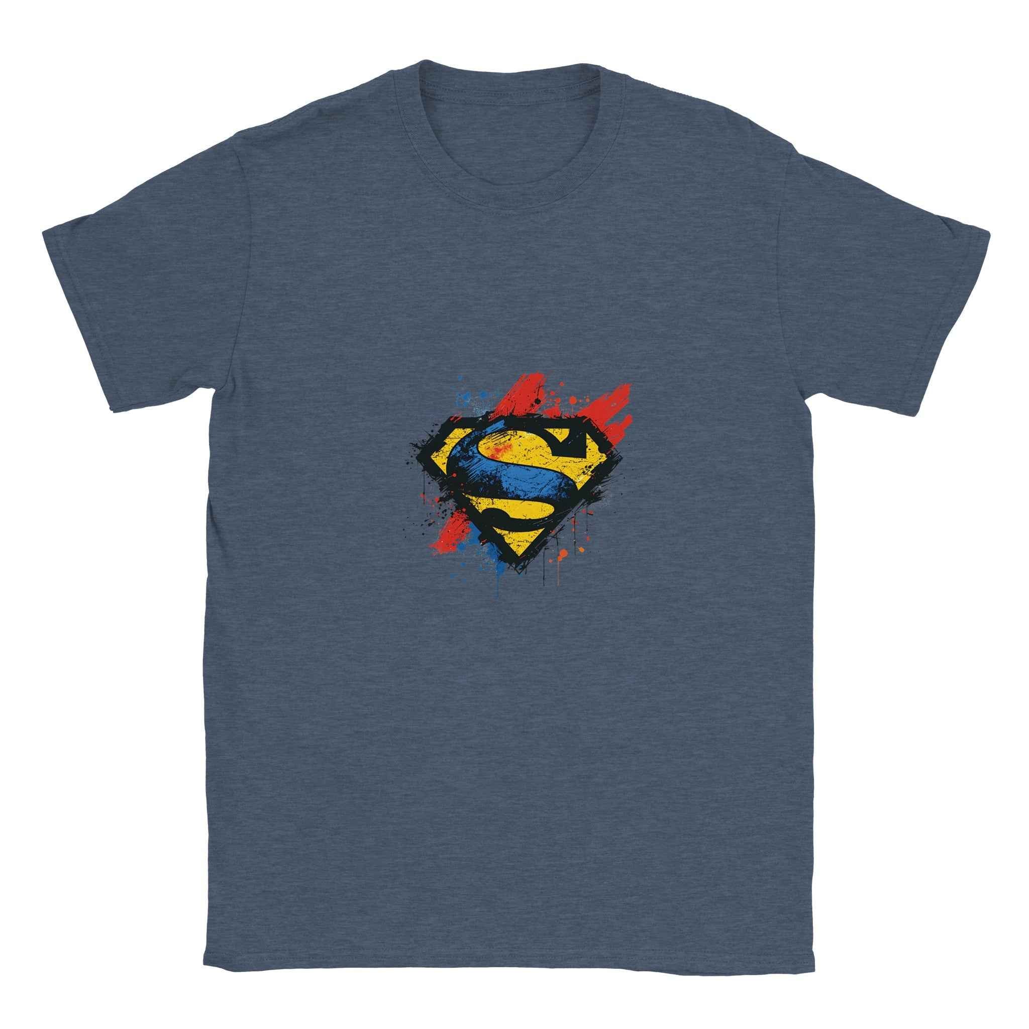 Abstract Splatter Superman Emblem T-Shirt – Heroic Comic-Inspired Graphic Tee in Vibrant Colors