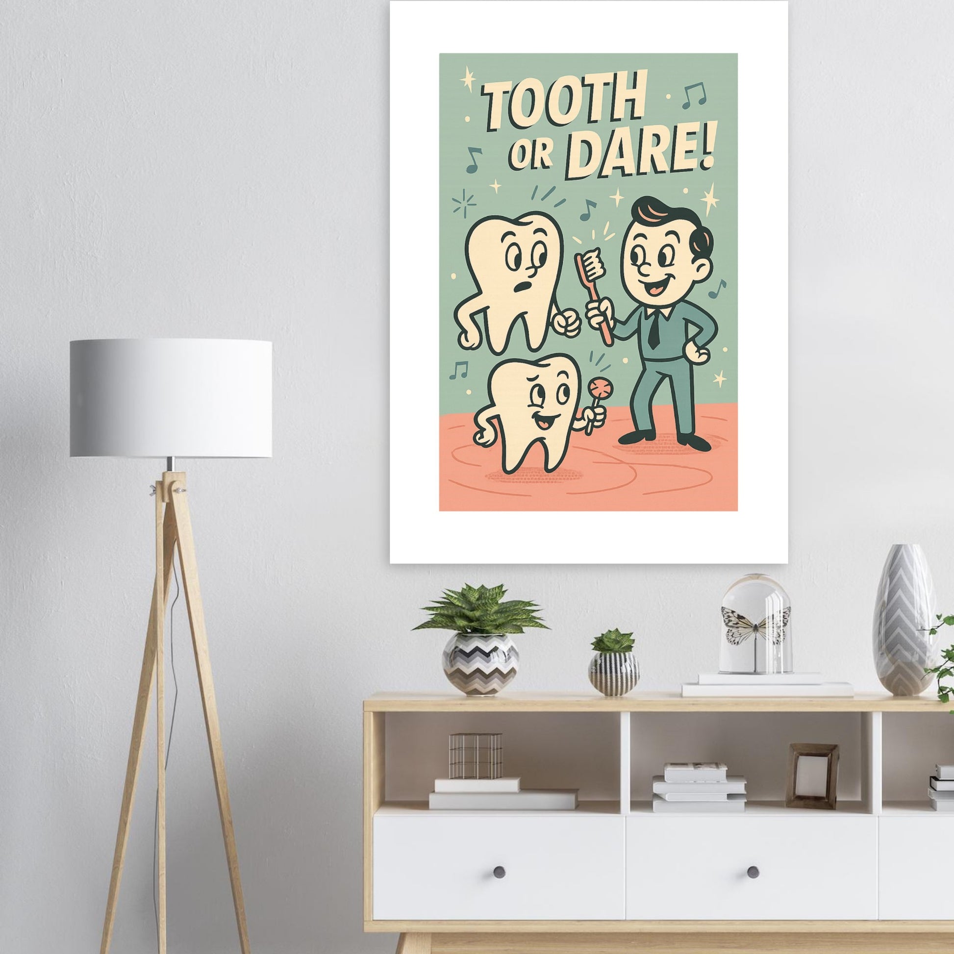 Tooth or Dare Dental Health Poster – Retro Oral Care Wall Print - F4 Custom Prints