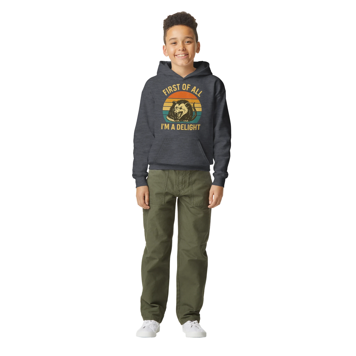 Kids First of All I’m a Delight Possum Hoodie