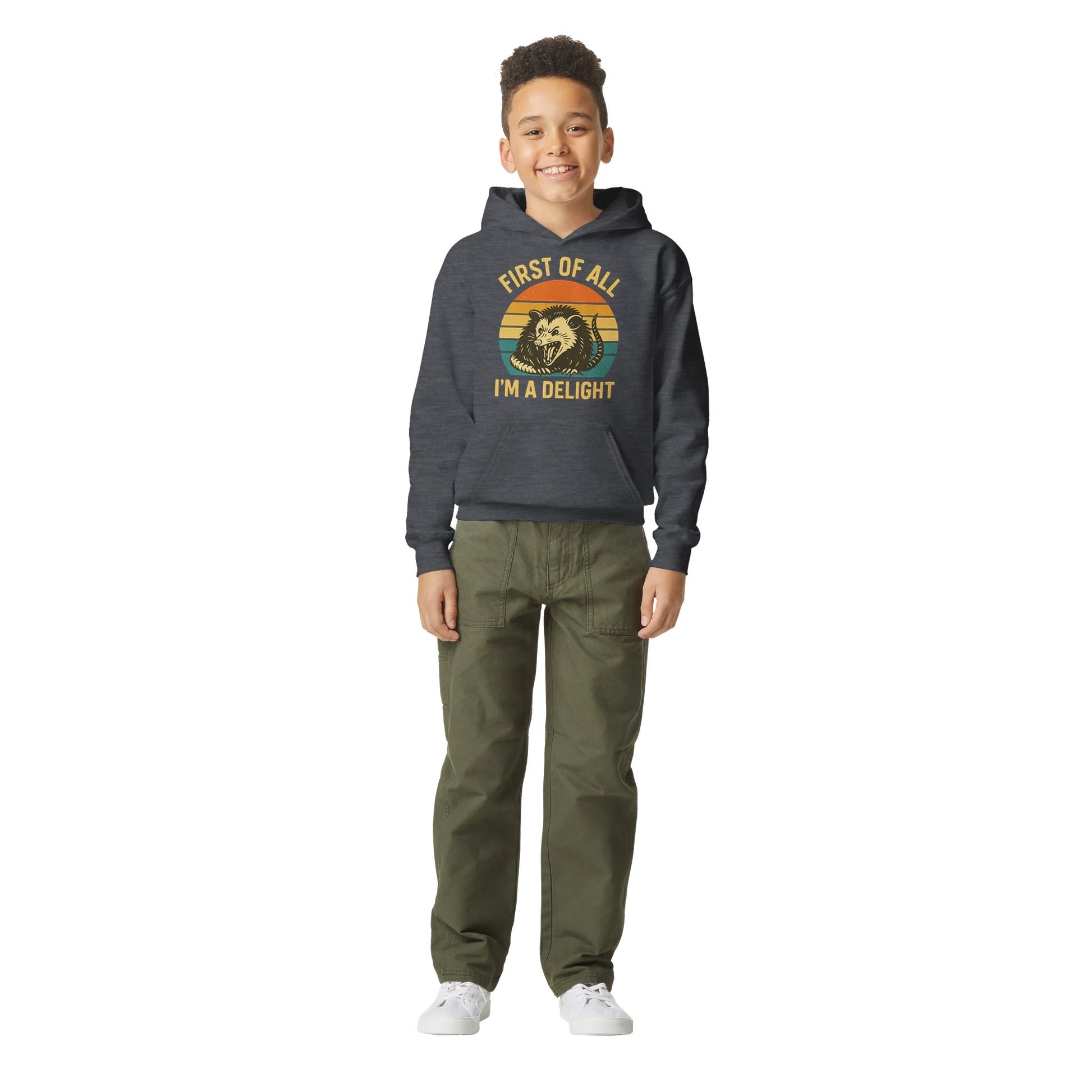 Kids First of All I’m a Delight Possum Hoodie