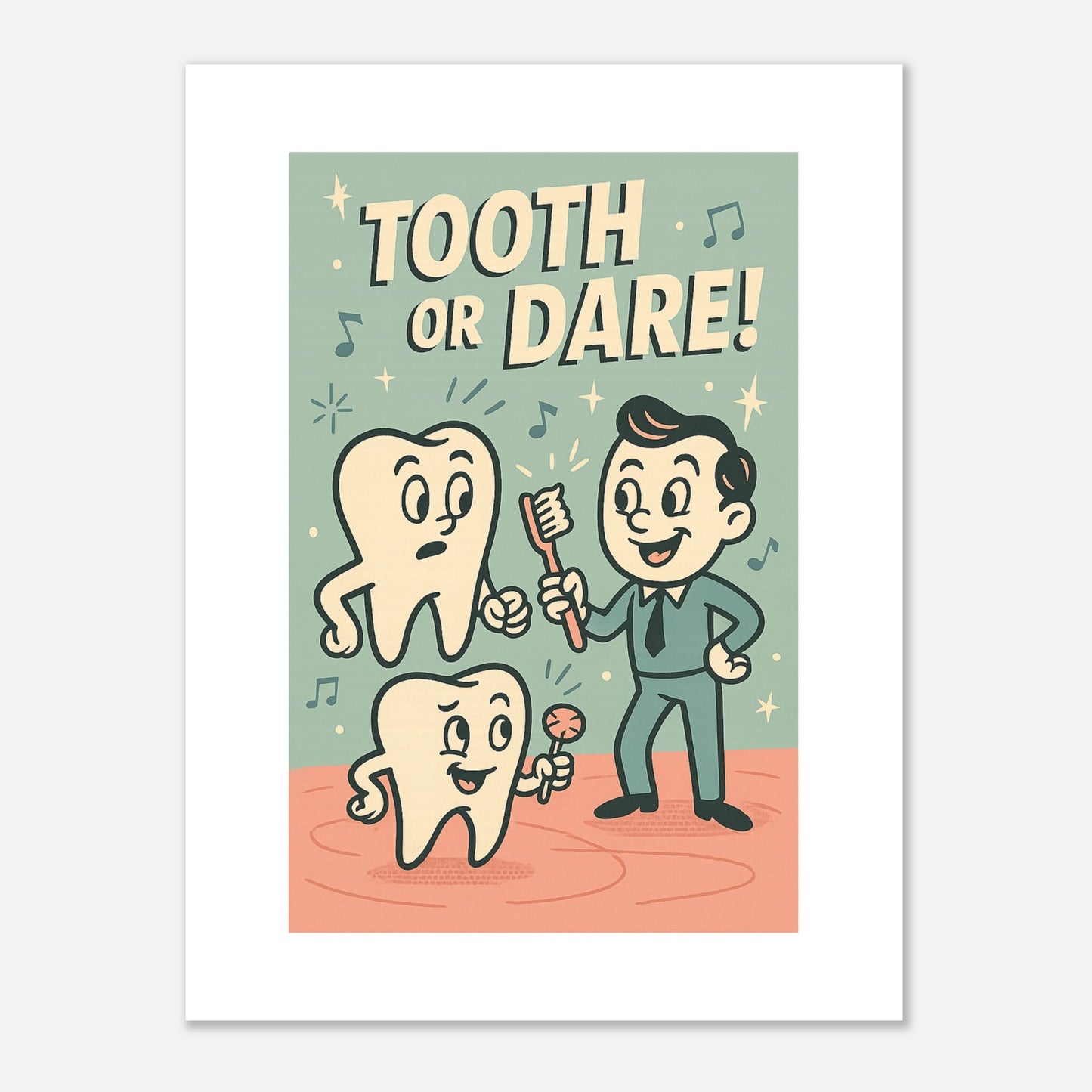 Tooth or Dare Dental Health Poster – Retro Oral Care Wall Print - F4 Custom Prints