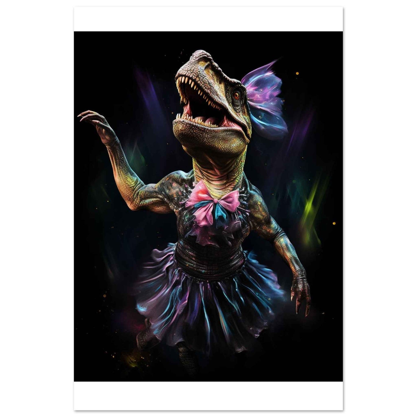 “Prima Raptor” Poster – Whimsical Dinosaur Ballerina Wall Art (Multiple Sizes Available)