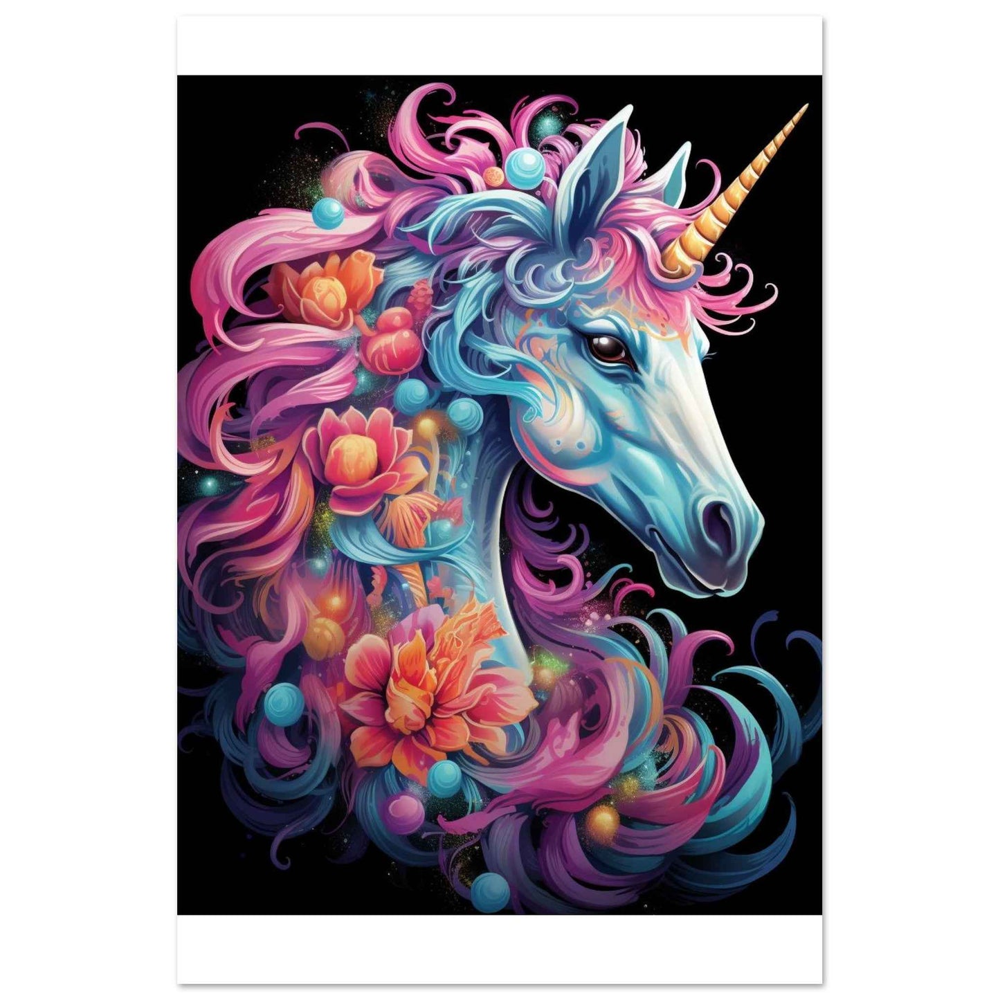 "Neon Fantasy Unicorn" Poster – Vibrant Mythical Wall Art (Multiple Sizes Available)