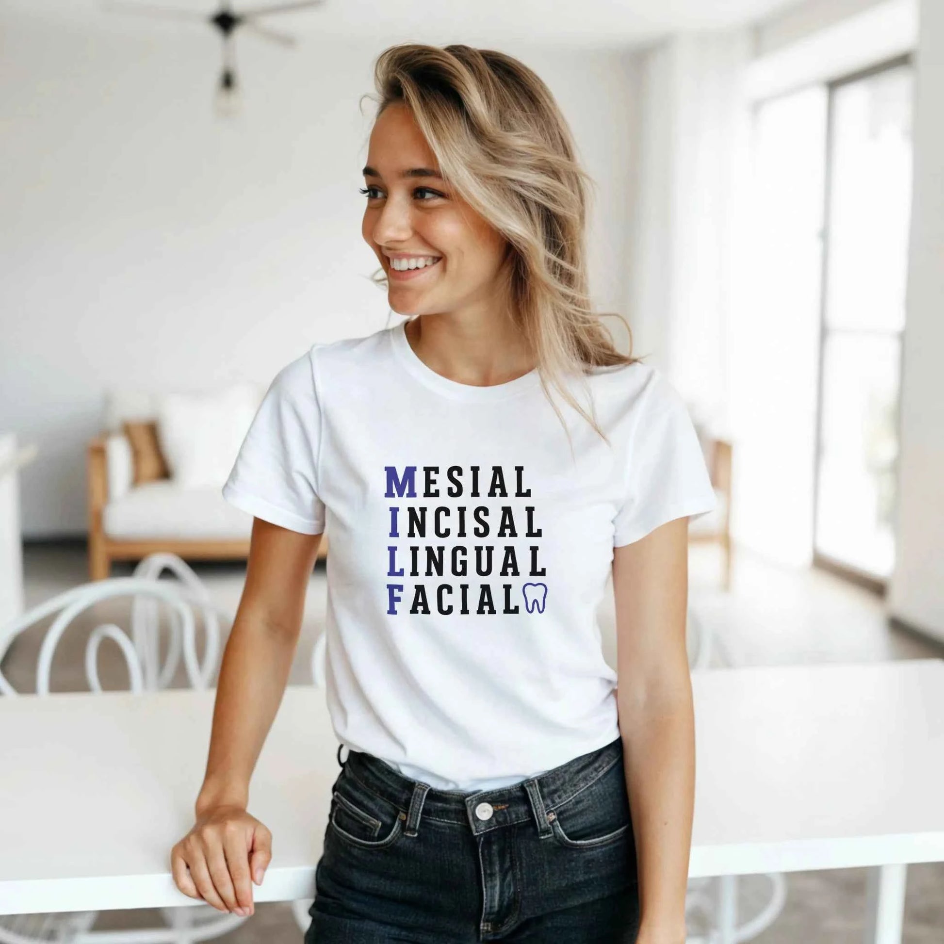 MILF Dental Women’s T-Shirt – Mesial Incisal Lingual Facial Funny Dentist Tee