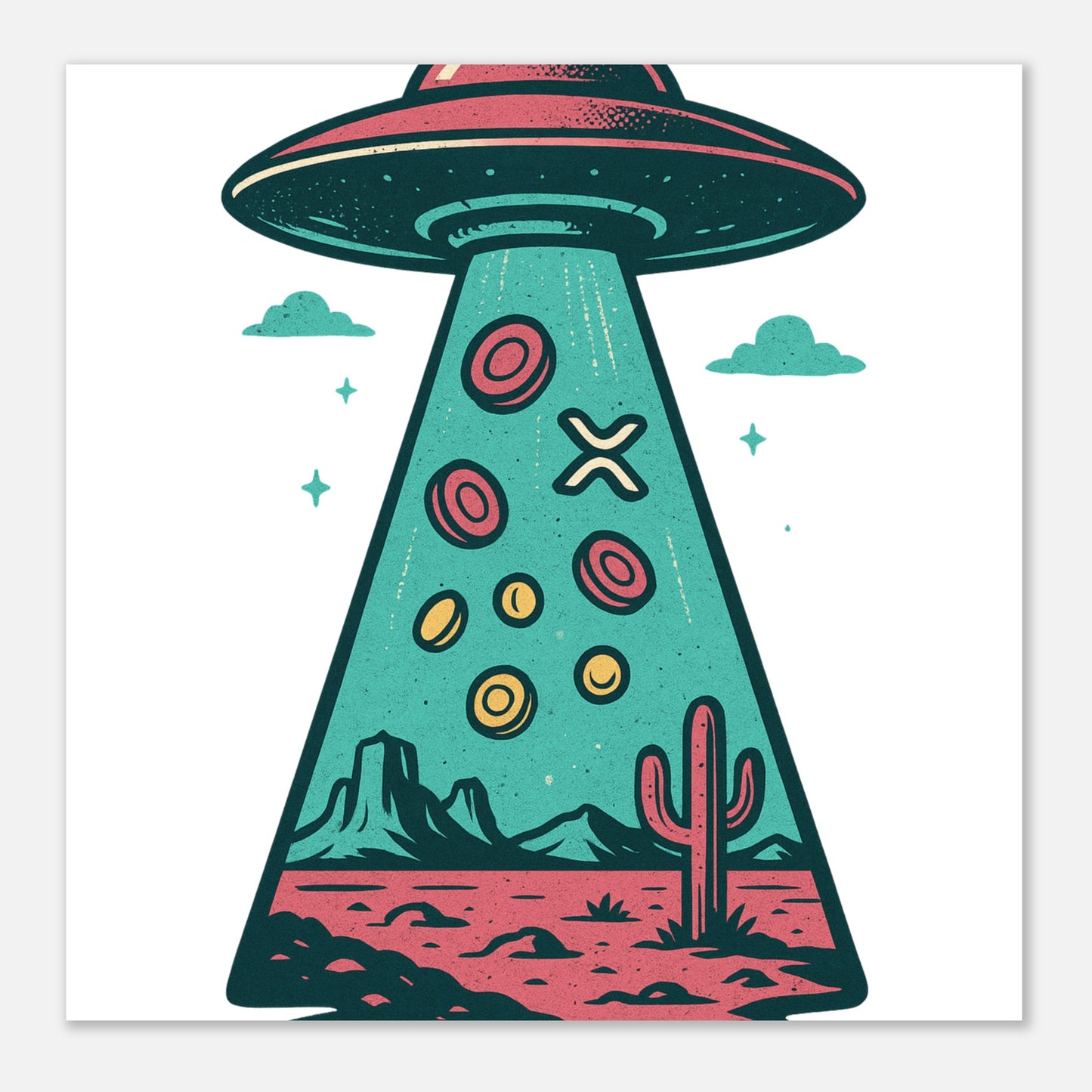 XRP Abduction Poster – Retro Sci-Fi Crypto Art Print - F4 Custom Prints