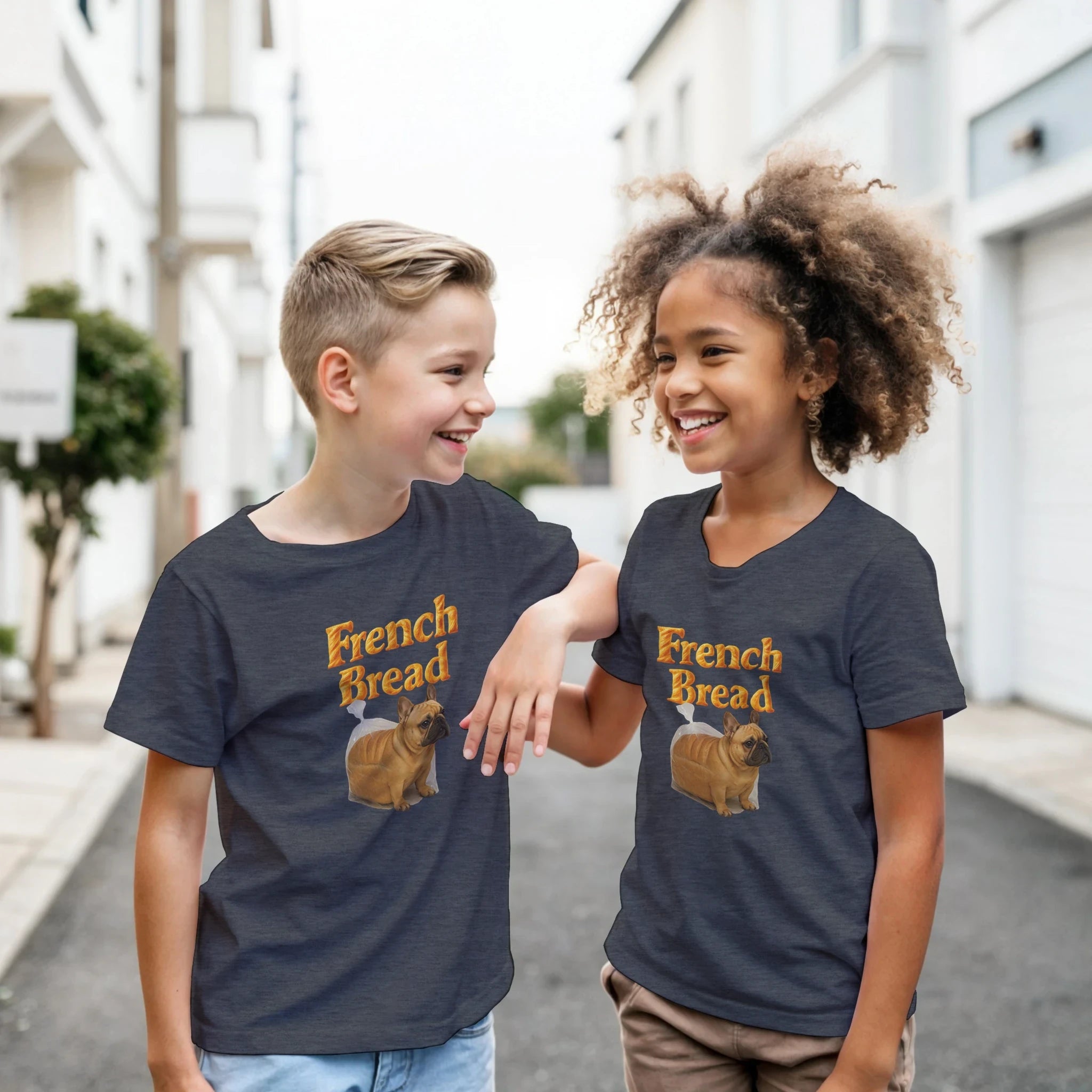 Kids Funny French Bread Bulldog T-Shirt