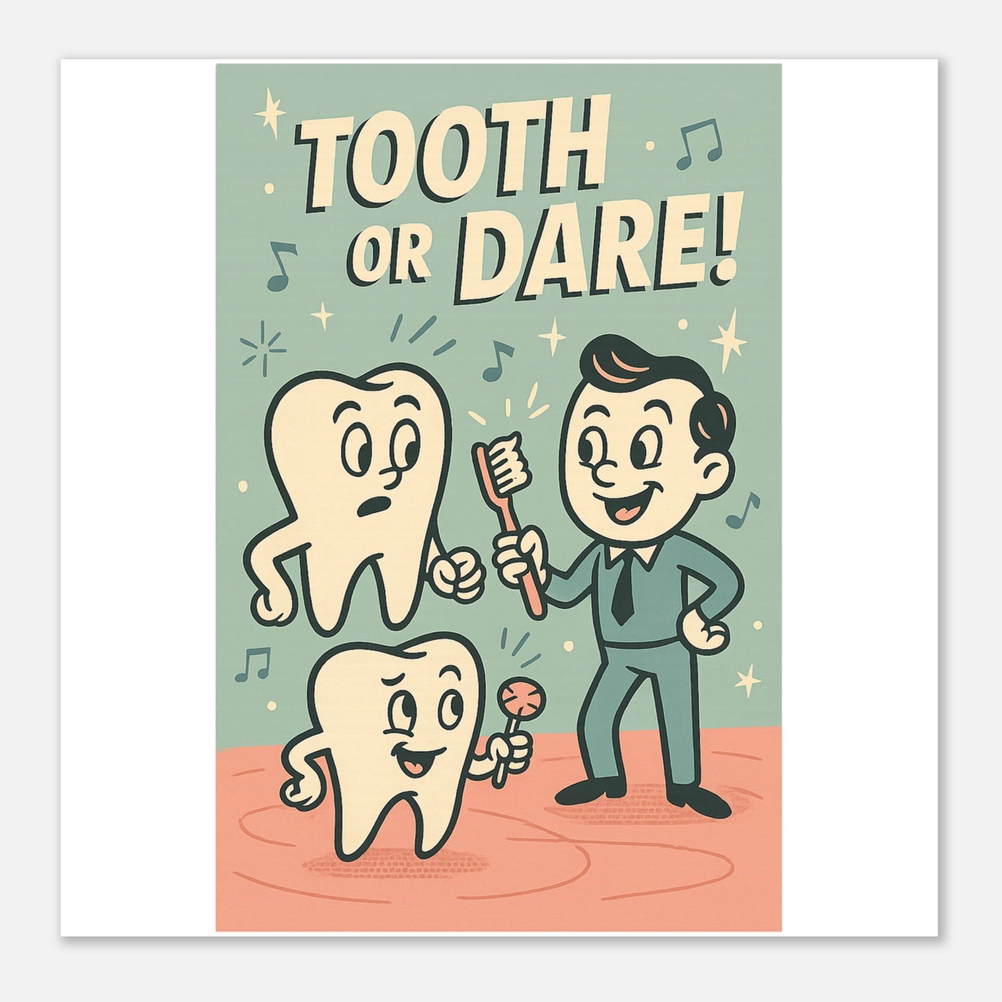 Tooth or Dare Dental Health Poster – Retro Oral Care Wall Print - F4 Custom Prints