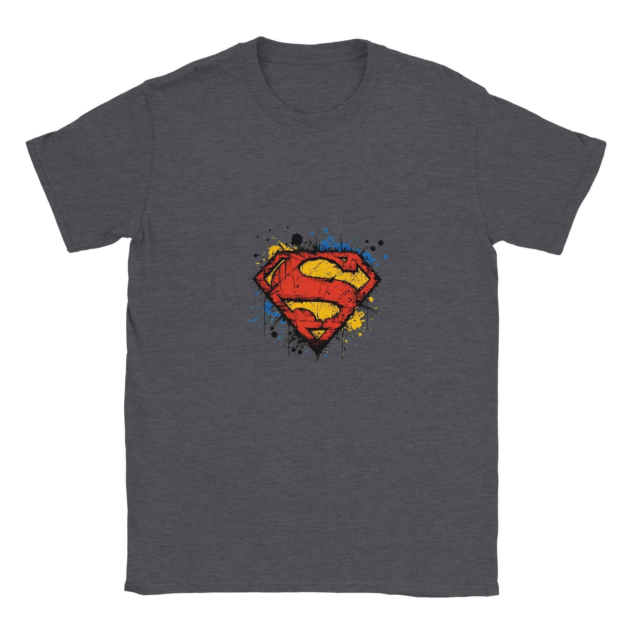 Superman Splatter Shield T-Shirt – Heroic Comic-Inspired Graphic Tee in Multiple Colors