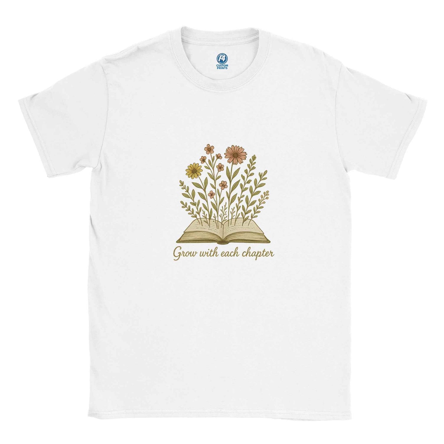 "Grow with Each Chapter" Bookish T-Shirt – Botanical Reader Design