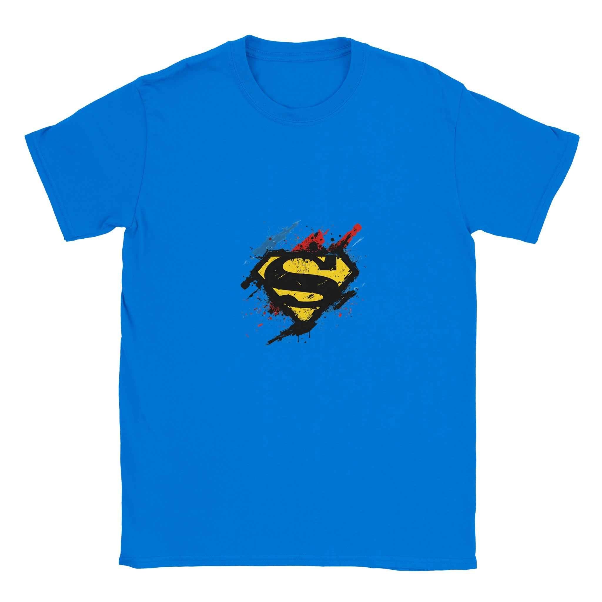 Superman Splatter Shield T-Shirt – Heroic Comic-Inspired Graphic Tee in Multiple Colors