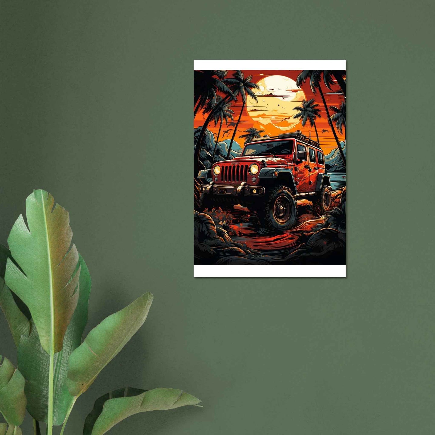 "Tropical Sunset Jeep" Poster – Vibrant Island Adventure Wall Art (Multiple Sizes Available)