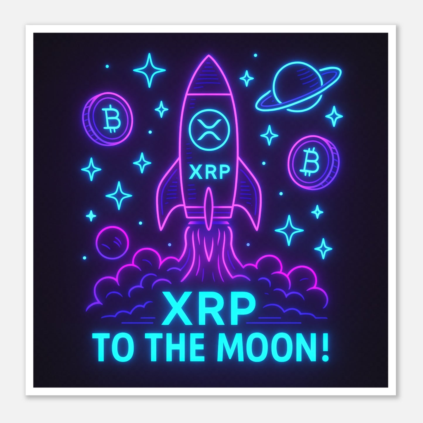 XRP To The Moon Poster – Neon Crypto Hype Wall Art - F4 Custom Prints