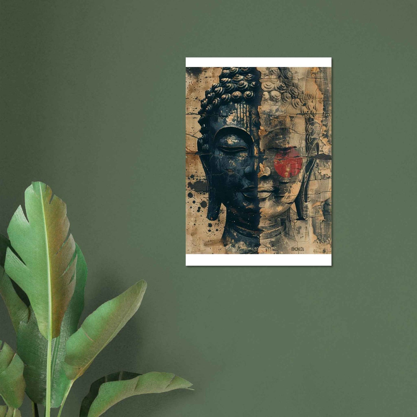 "Buddha's Duality" Poster – Rustic Zen Grunge Wall Art (Multiple Sizes Available)