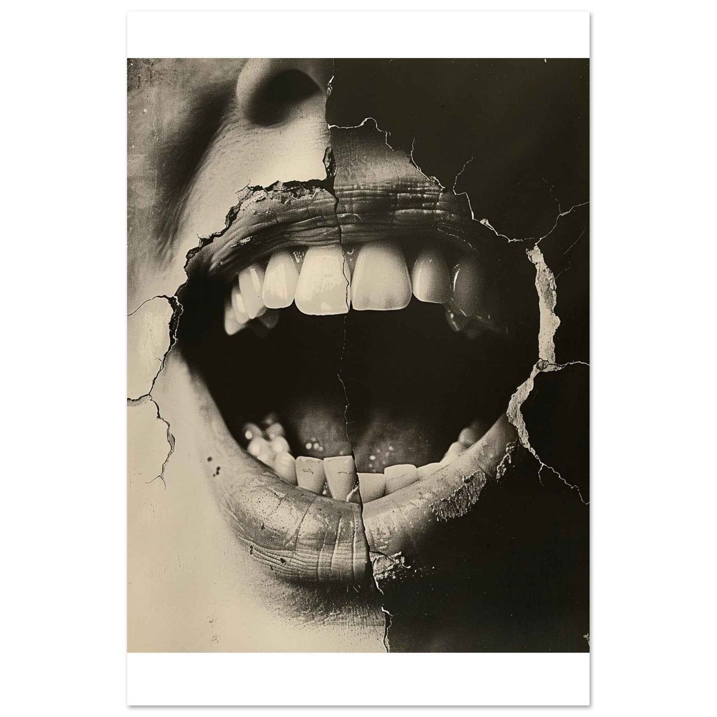 "Shattered Scream" Poster – Evocative Monochrome Wall Art (Multiple Sizes Available)