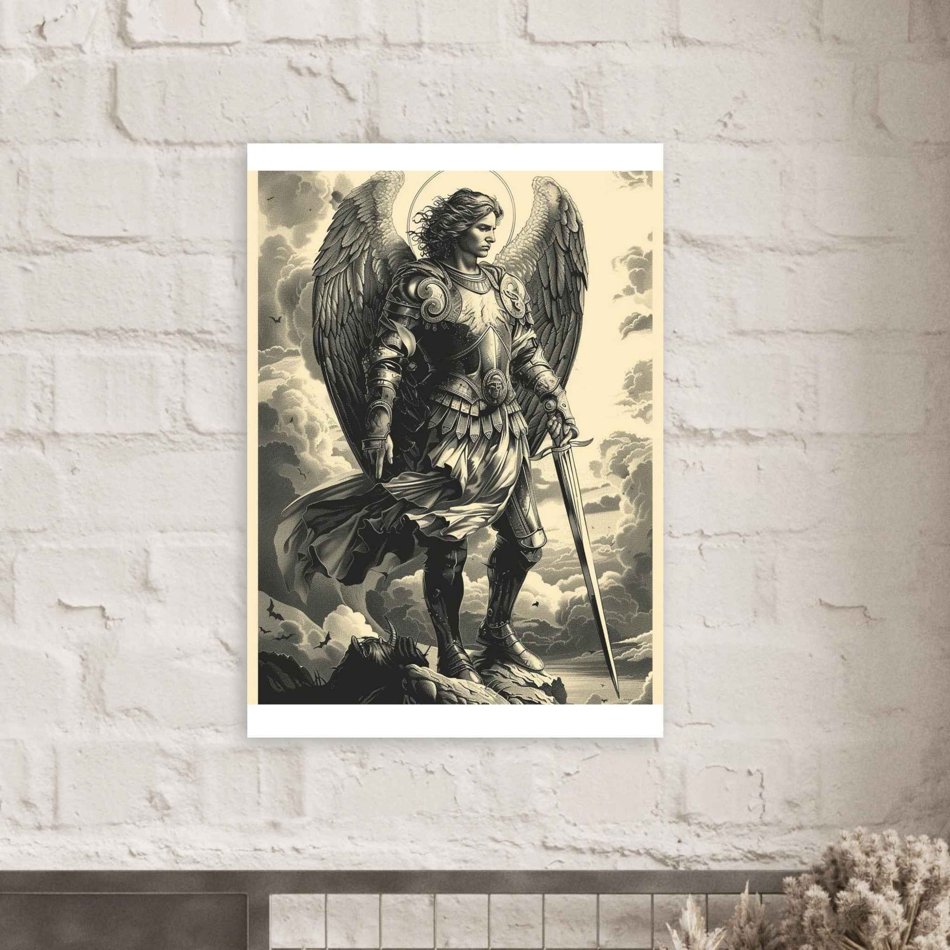 "Archangel Michael" Poster – Divine Warrior Line Art Print (Multiple Sizes Available)