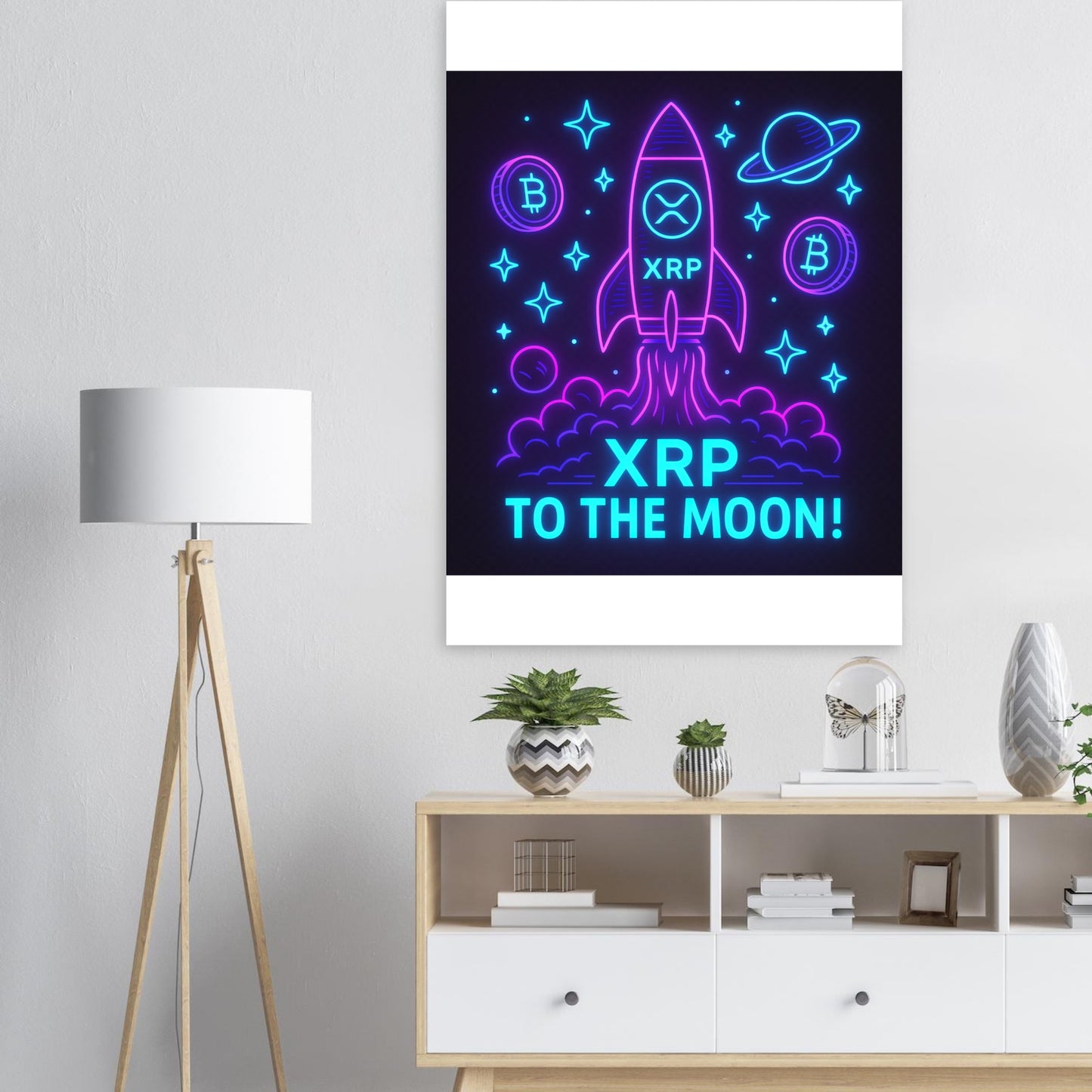 XRP To The Moon Poster – Neon Crypto Hype Wall Art - F4 Custom Prints