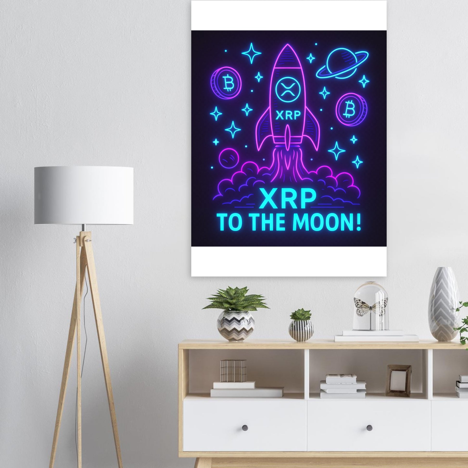 XRP To The Moon Poster – Neon Crypto Hype Wall Art - F4 Custom Prints