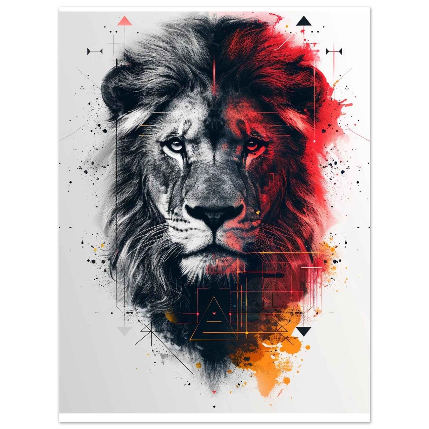 "Abstract Lion" Poster – Dynamic Split-Tone Wall Art (Multiple Sizes Available)