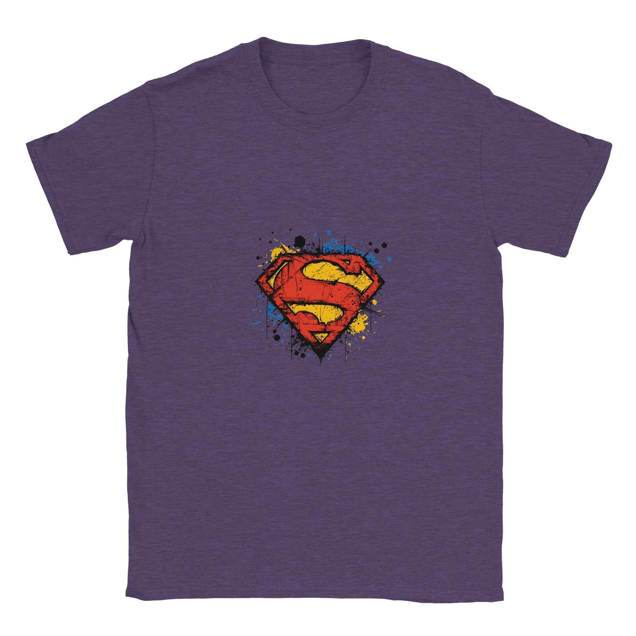 Superman Splatter Shield T-Shirt – Heroic Comic-Inspired Graphic Tee in Multiple Colors