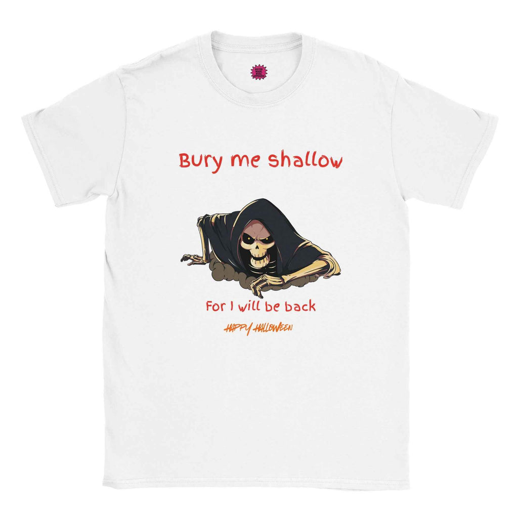 Bury Me Shallow Halloween  T-Shirt | Funny Skeleton Reaper Tee | Sibling Rivalrze Collection – Sister Made