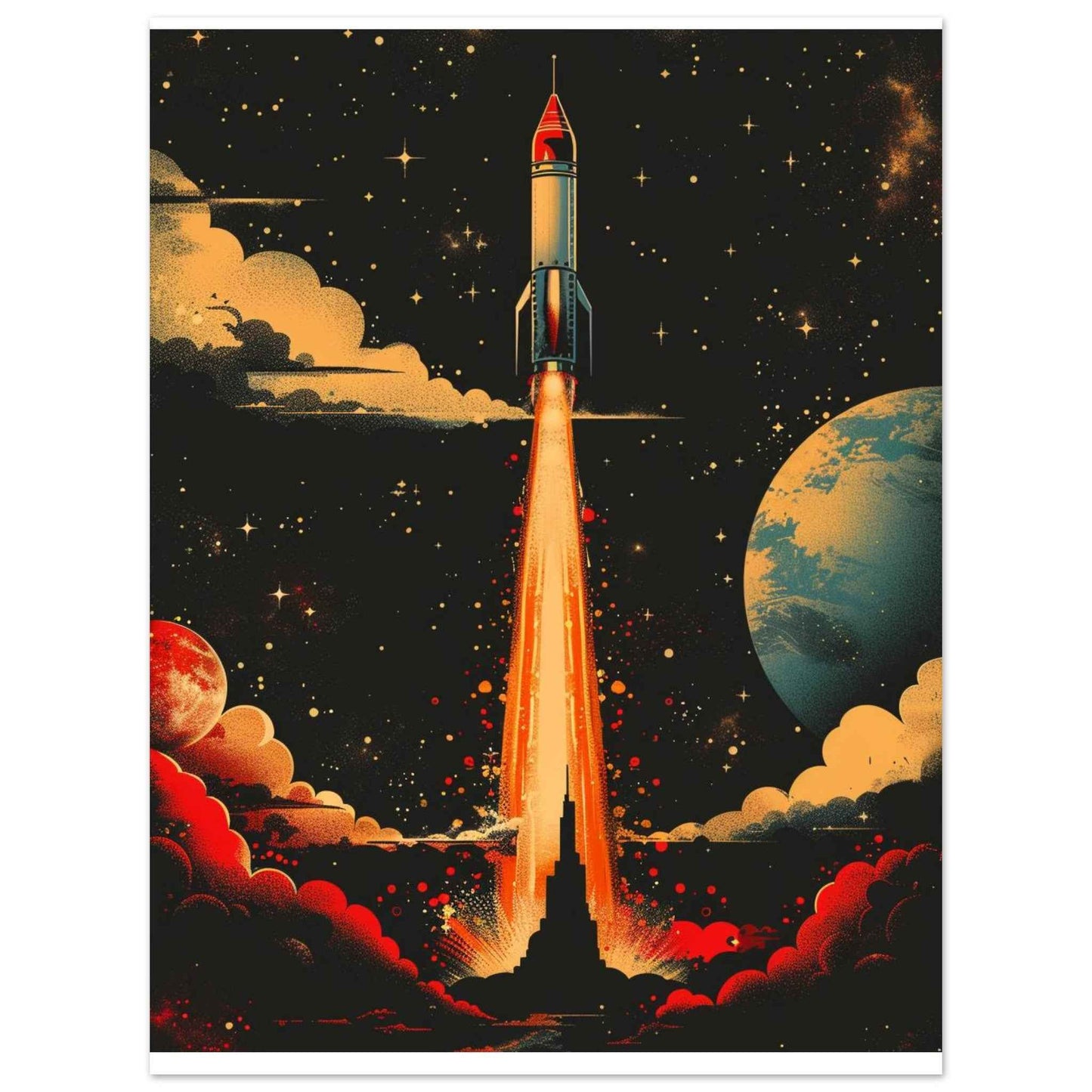 "Cosmic Launch" Poster – Retro Sci-Fi Space Art Print for Home & Office (Multiple Sizes Available)