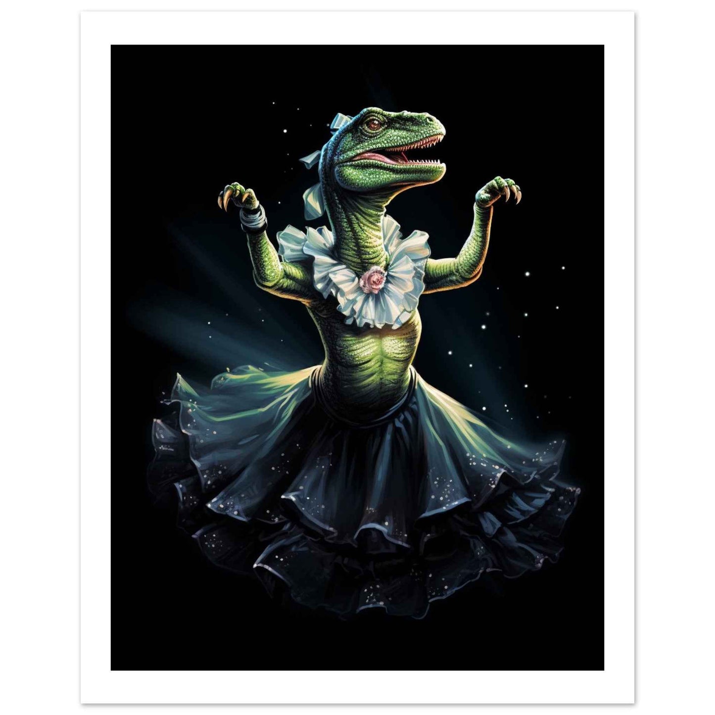 "Dino Ballerina" Poster – Whimsical Prehistoric Wall Art (Multiple Sizes Available)