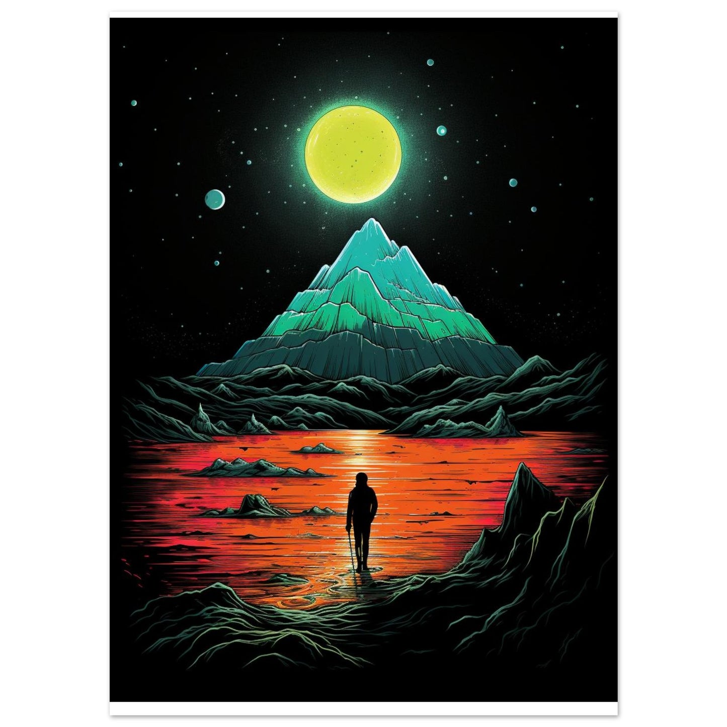 Solitude's Glow Poster – Psychedelic Sci-Fi Wall Art (Multiple Sizes Available)