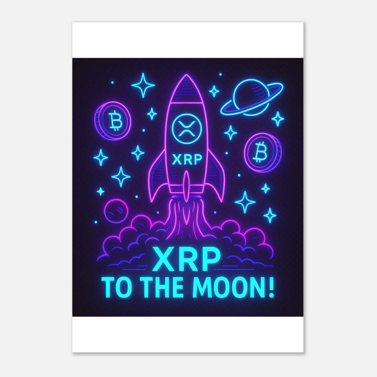 XRP To The Moon Poster – Neon Crypto Hype Wall Art - F4 Custom Prints