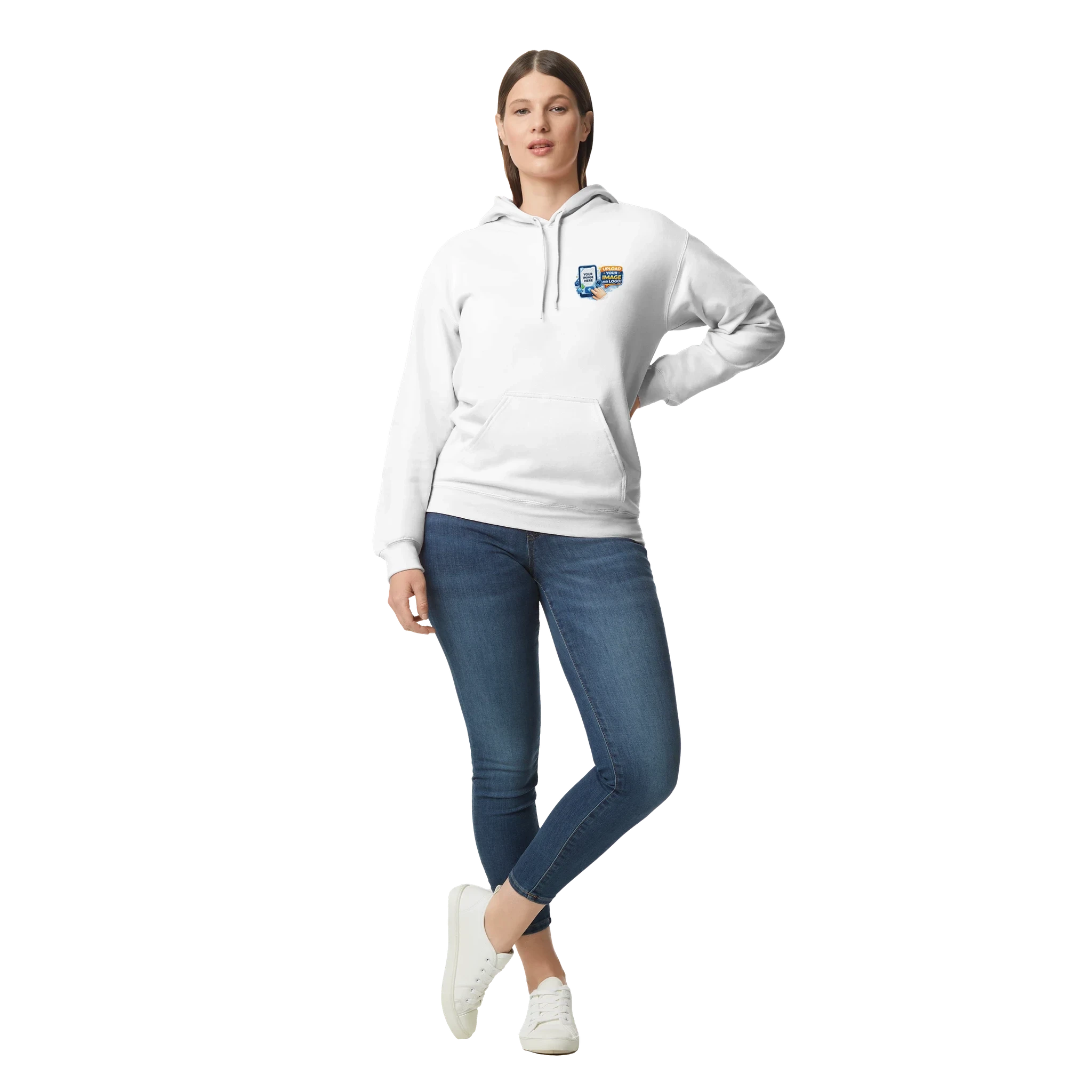 Custom Logo White Hoodie – Front & Back Print