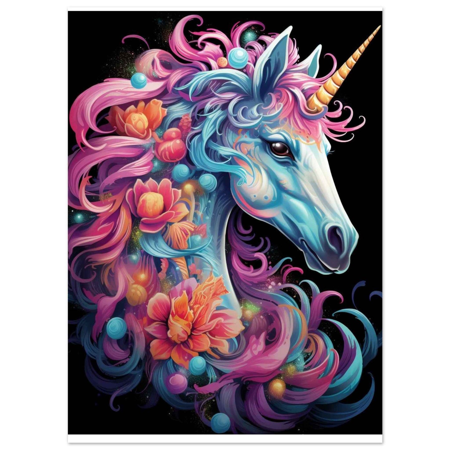 "Neon Fantasy Unicorn" Poster – Vibrant Mythical Wall Art (Multiple Sizes Available)