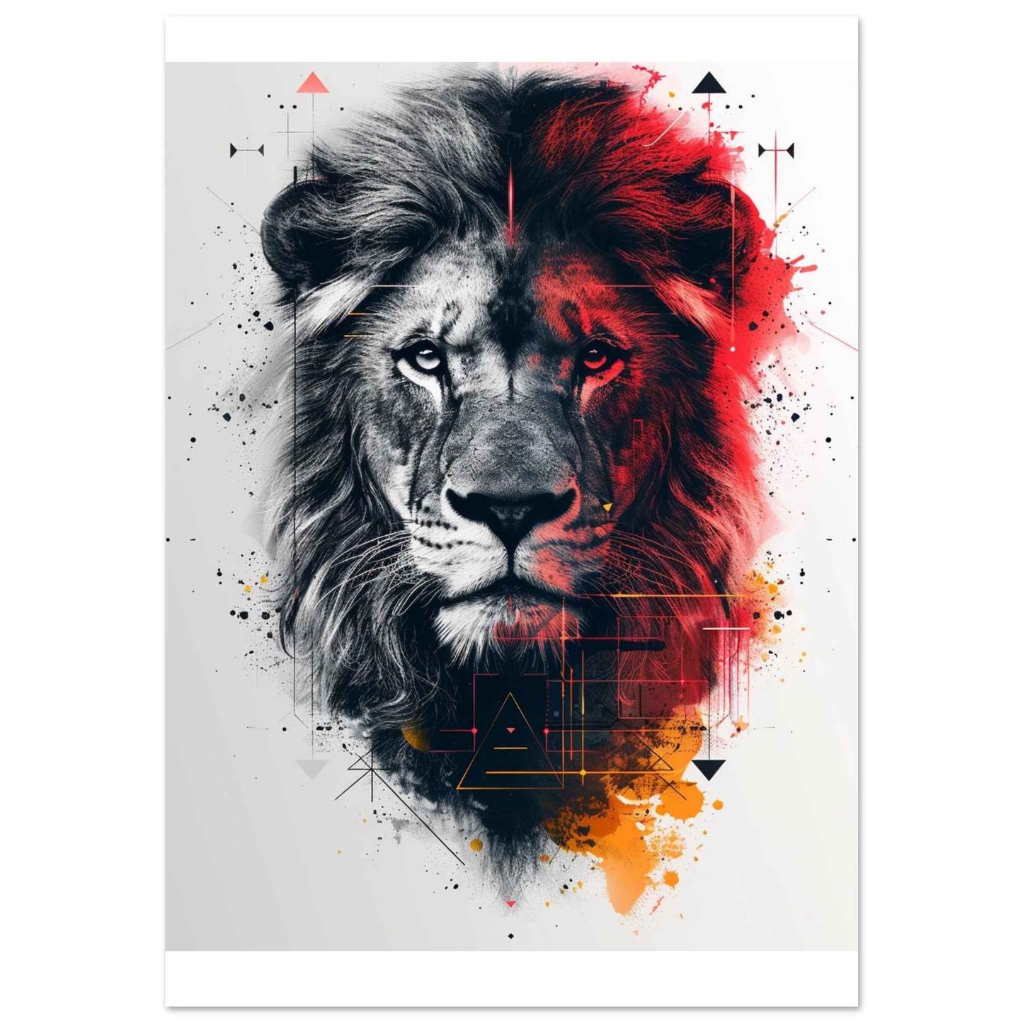 "Abstract Lion" Poster – Dynamic Split-Tone Wall Art (Multiple Sizes Available)
