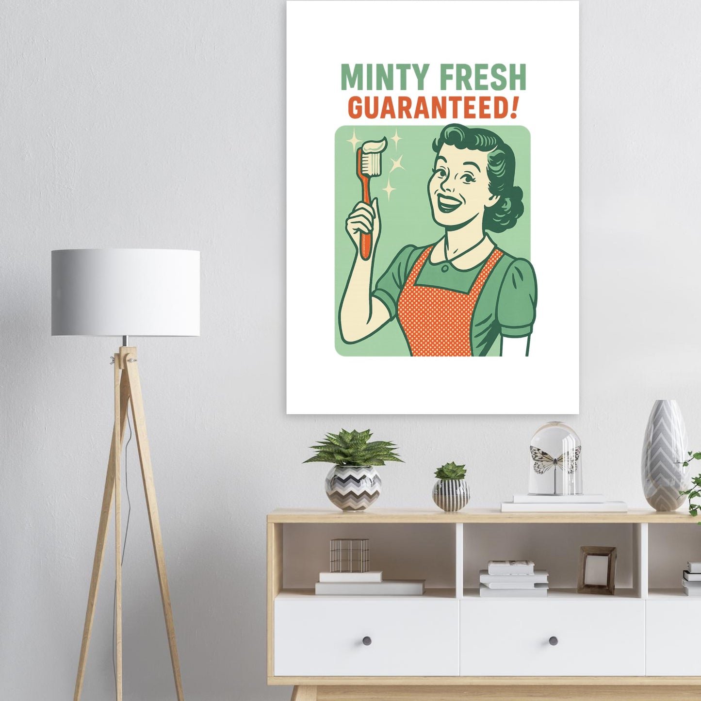 Vintage Dental Art Poster – “Minty Fresh Guaranteed” Retro Style - F4 Custom Prints
