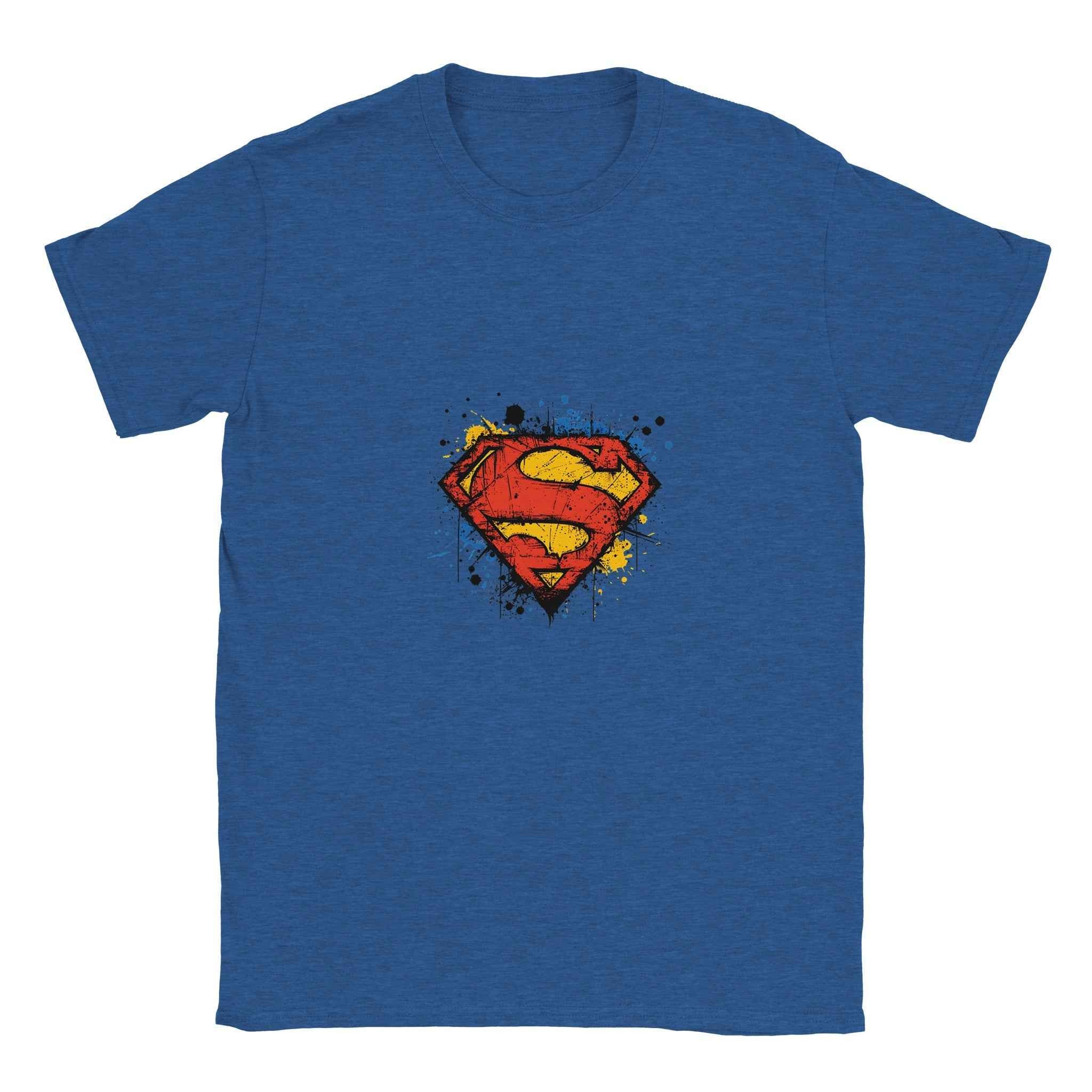 Superman Splatter Shield T-Shirt – Heroic Comic-Inspired Graphic Tee in Multiple Colors