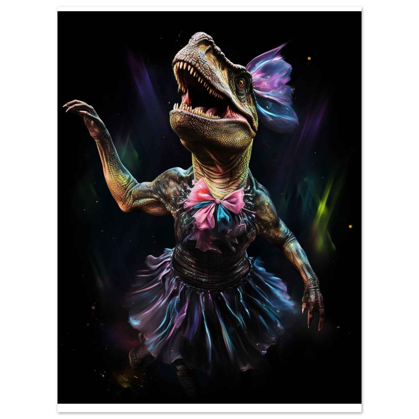 “Prima Raptor” Poster – Whimsical Dinosaur Ballerina Wall Art (Multiple Sizes Available)
