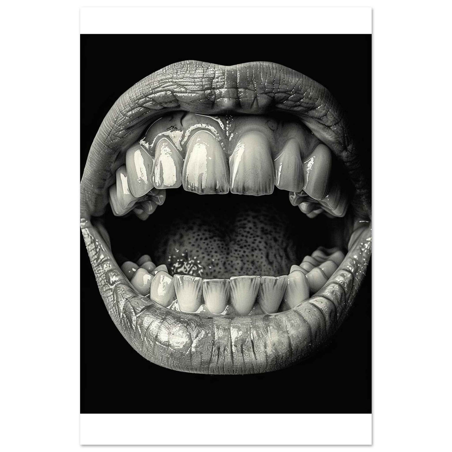 “Open Mouth & Teeth” Poster – Striking Black and White Art (Multiple Sizes Available)