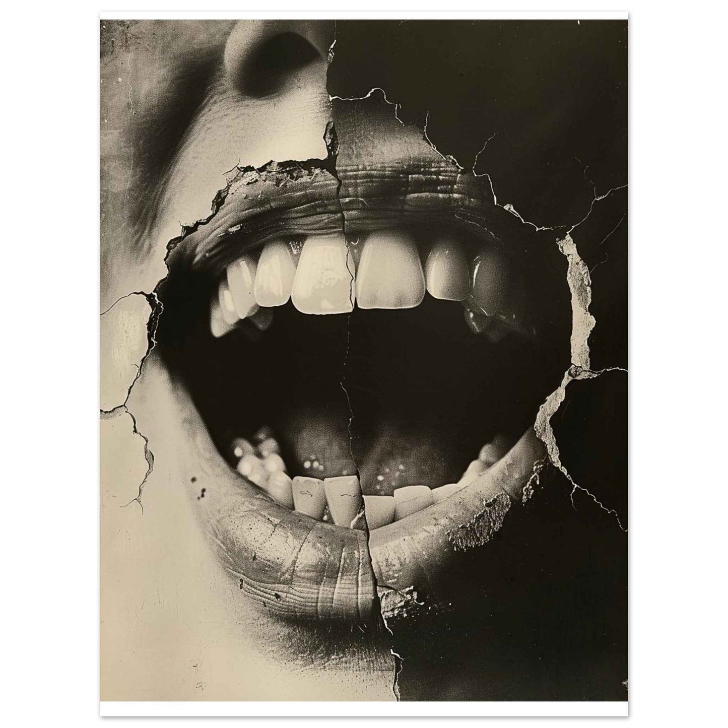 "Shattered Scream" Poster – Evocative Monochrome Wall Art (Multiple Sizes Available)