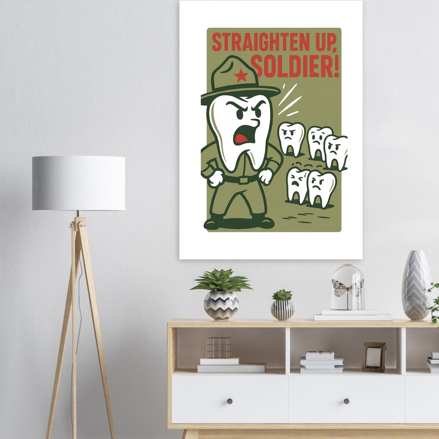 Straighten Up Dental Humor Poster – Retro Military Tooth Art - F4 Custom Prints