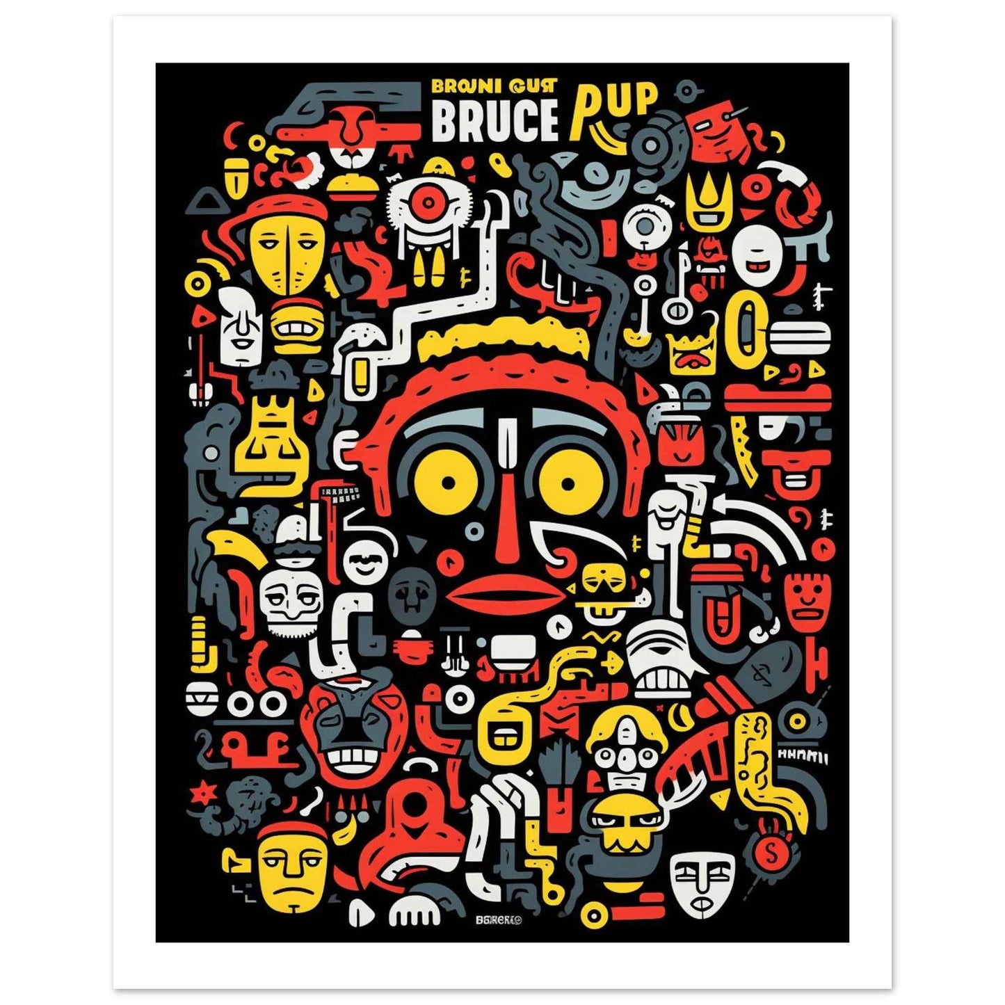 "Bruce Pup" Poster – Eclectic Cartoon Doodle Wall Art (Multiple Sizes Available)