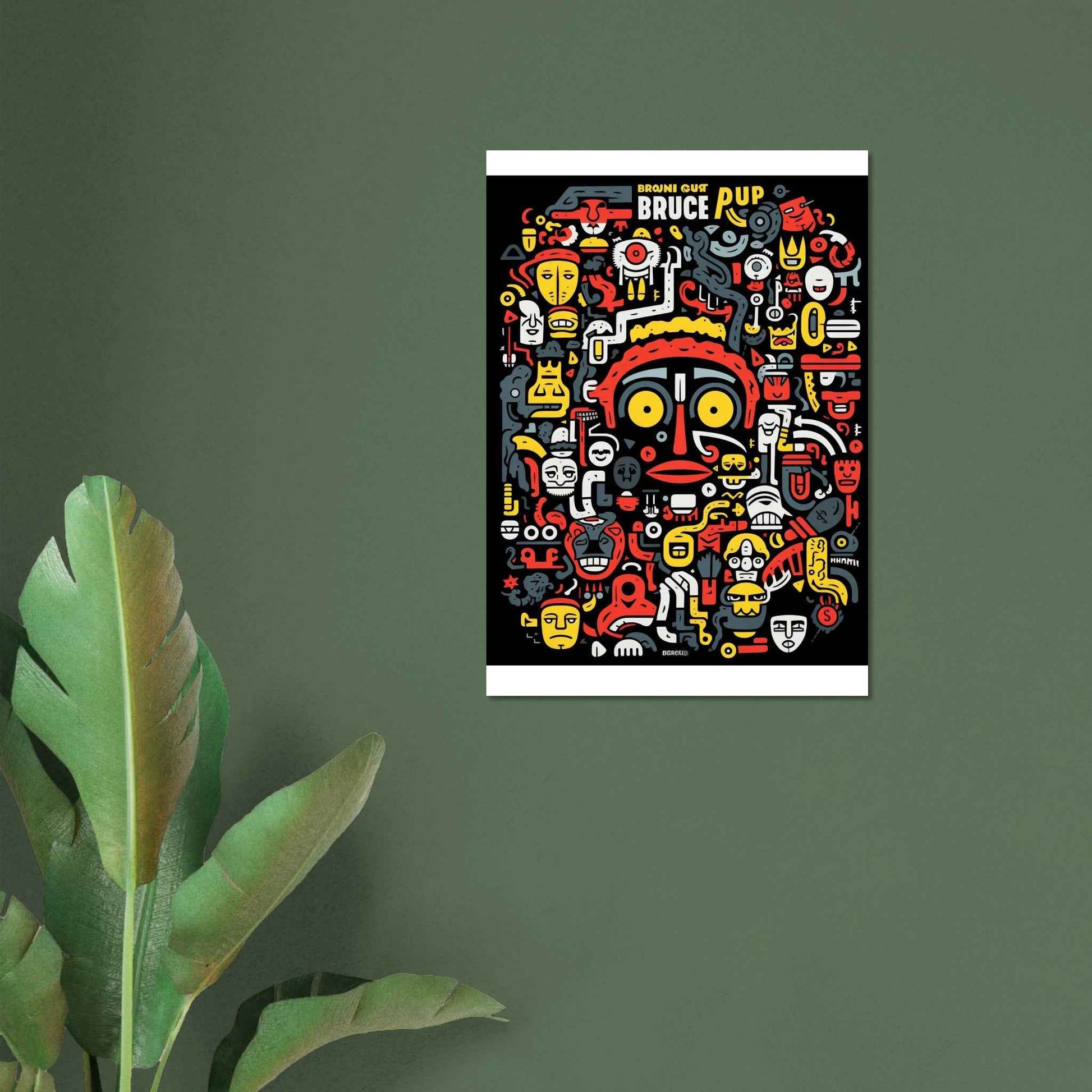 "Bruce Pup" Poster – Eclectic Cartoon Doodle Wall Art (Multiple Sizes Available)