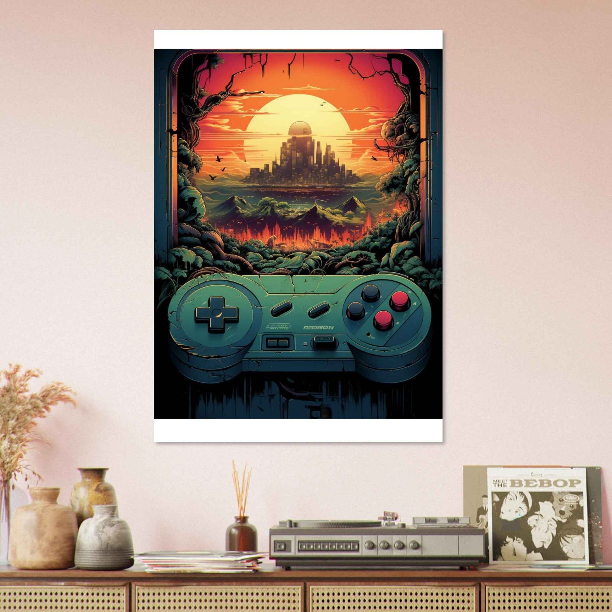 "Gamer's Sunset" Poster – Retro-Futuristic Gaming Wall Art (Multiple Sizes Available)