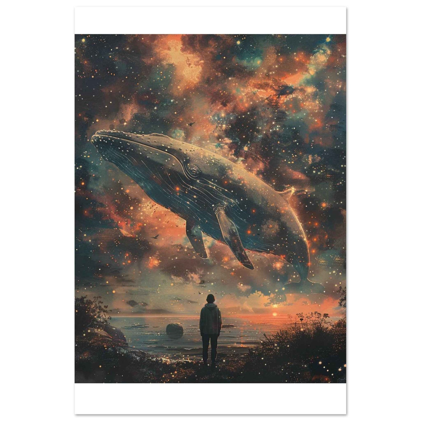 "Cosmic Whale" Poster – Mystical Starry Night Sky Wall Art (Multiple Sizes Available)