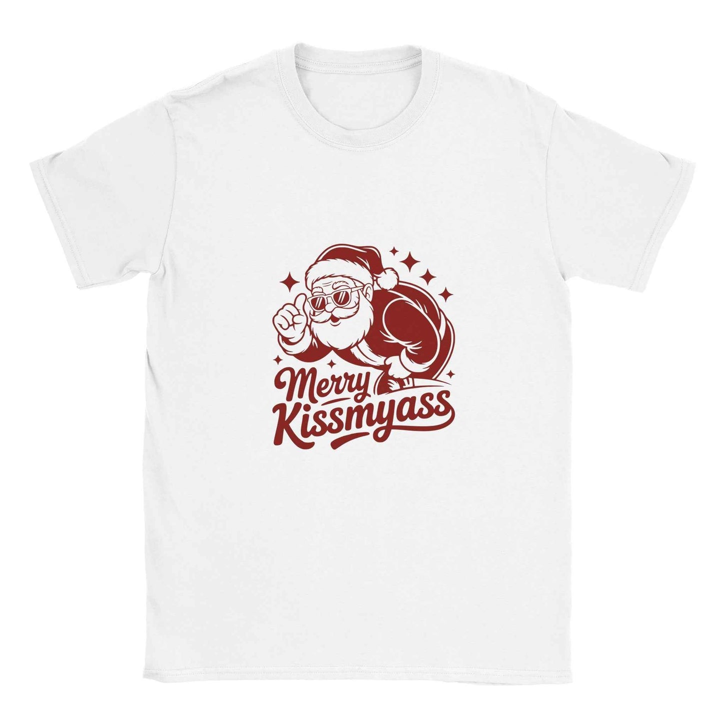 Merry Kissmyass Santa Christmas Shirt – Snarky Holiday Graphic Tee in Your Choice of Festive Hues
