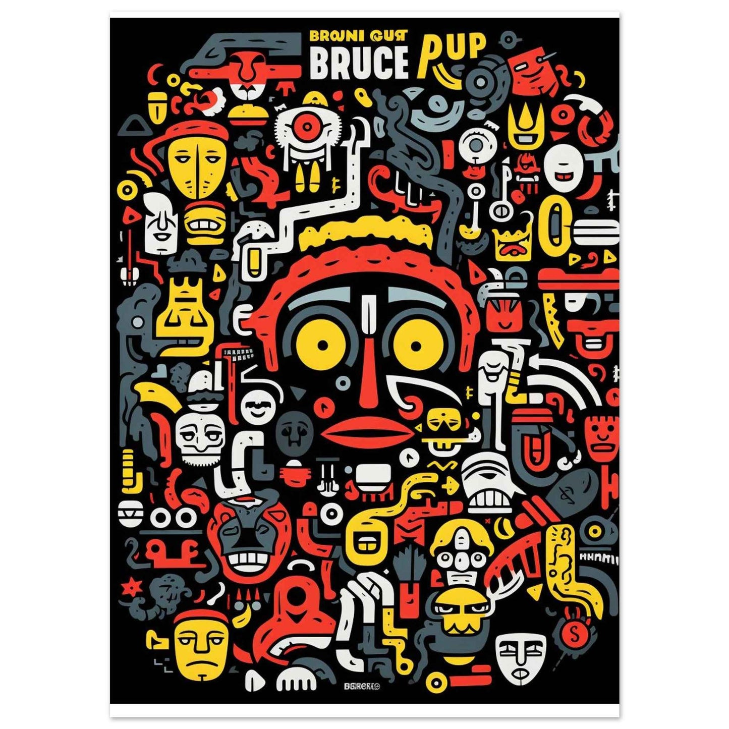 "Bruce Pup" Poster – Eclectic Cartoon Doodle Wall Art (Multiple Sizes Available)