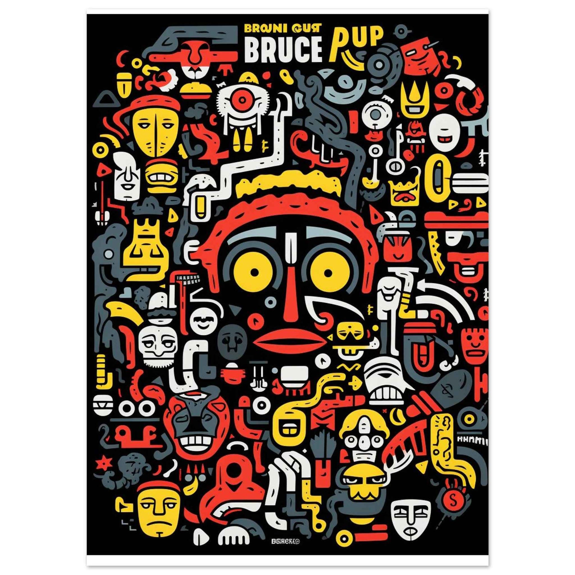 "Bruce Pup" Poster – Eclectic Cartoon Doodle Wall Art (Multiple Sizes Available)