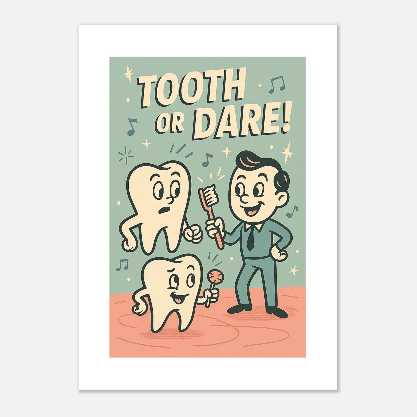 Tooth or Dare Dental Health Poster – Retro Oral Care Wall Print - F4 Custom Prints