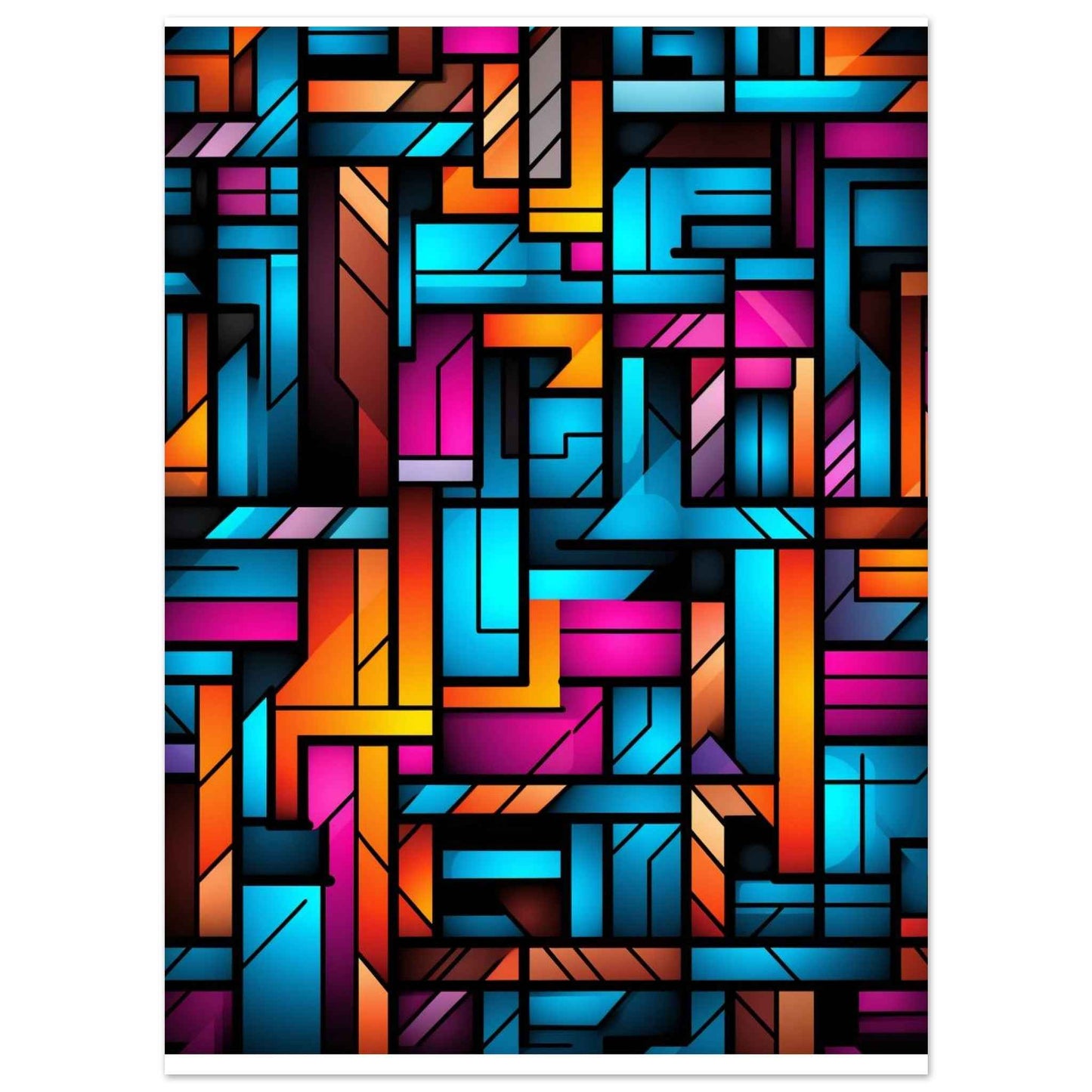 “Urban Grid” Poster – Dynamic Geometric Wall Art in Neon Hues (Multiple Sizes Available)